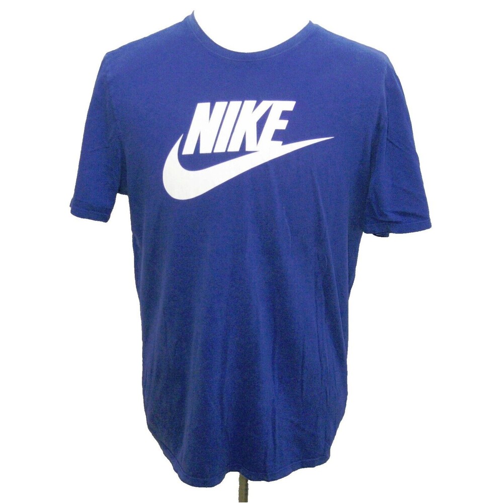 NIKE Men's (Size Large) Blue Short Sleeve Graphic Spellout Logo T-Shirt Sports